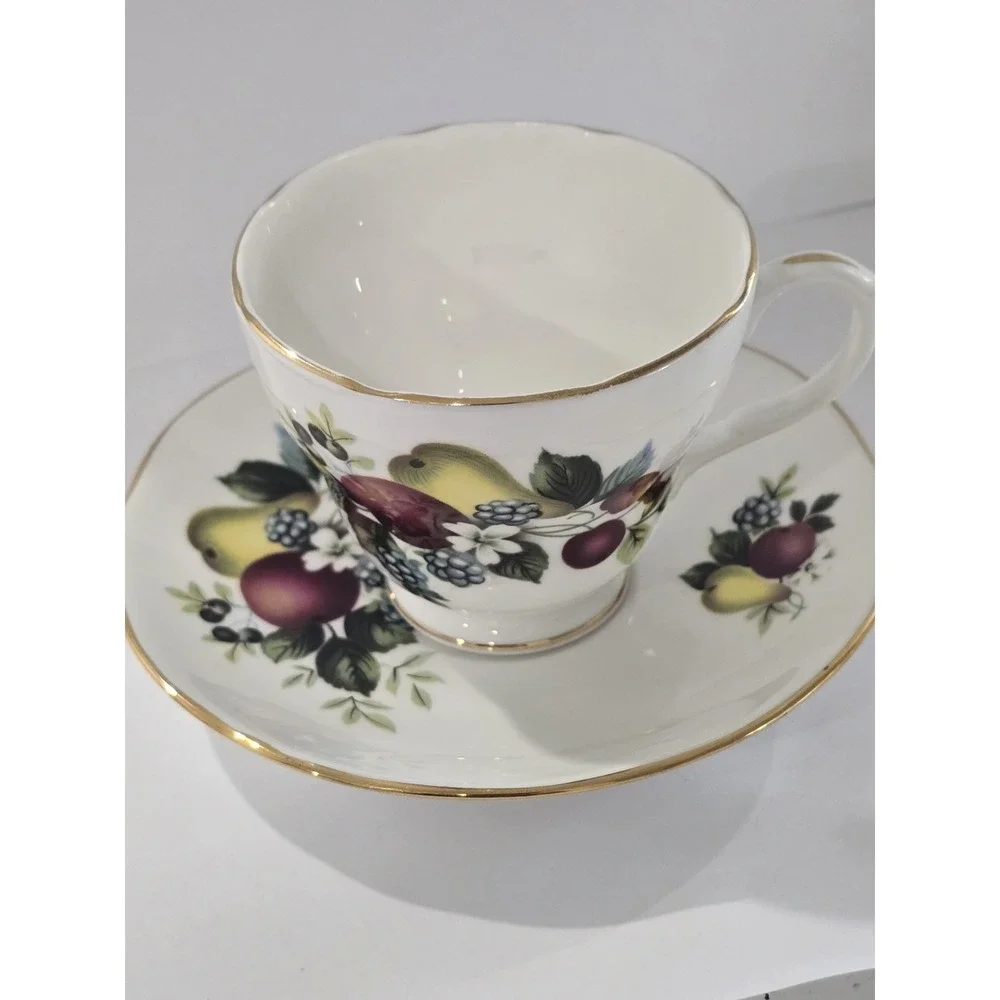 Vintage Duchess Bone China England Teacup and Saucer Fruit Medley
